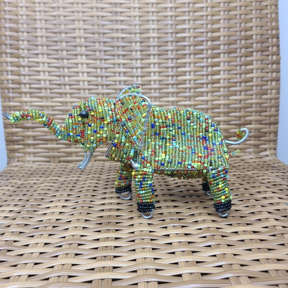 Beaded Elephant Decorative Figurine Wire Multi-Colored Beads Handmade Ornament - Picture 1 of 16